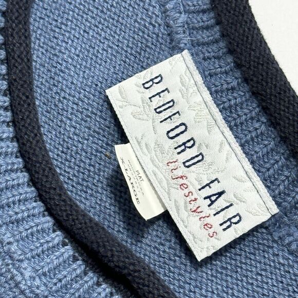 Vintage 100% Handknit Heart American Flag Blue Crewneck Sweater Woman's Size XL - Picture 4 of 5